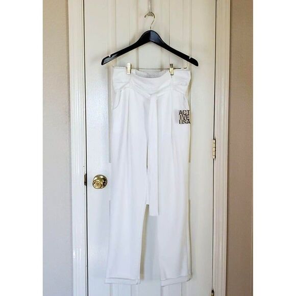 Active USA Womens Pants White L Paper Bag Waist New - Picture 1 of 6